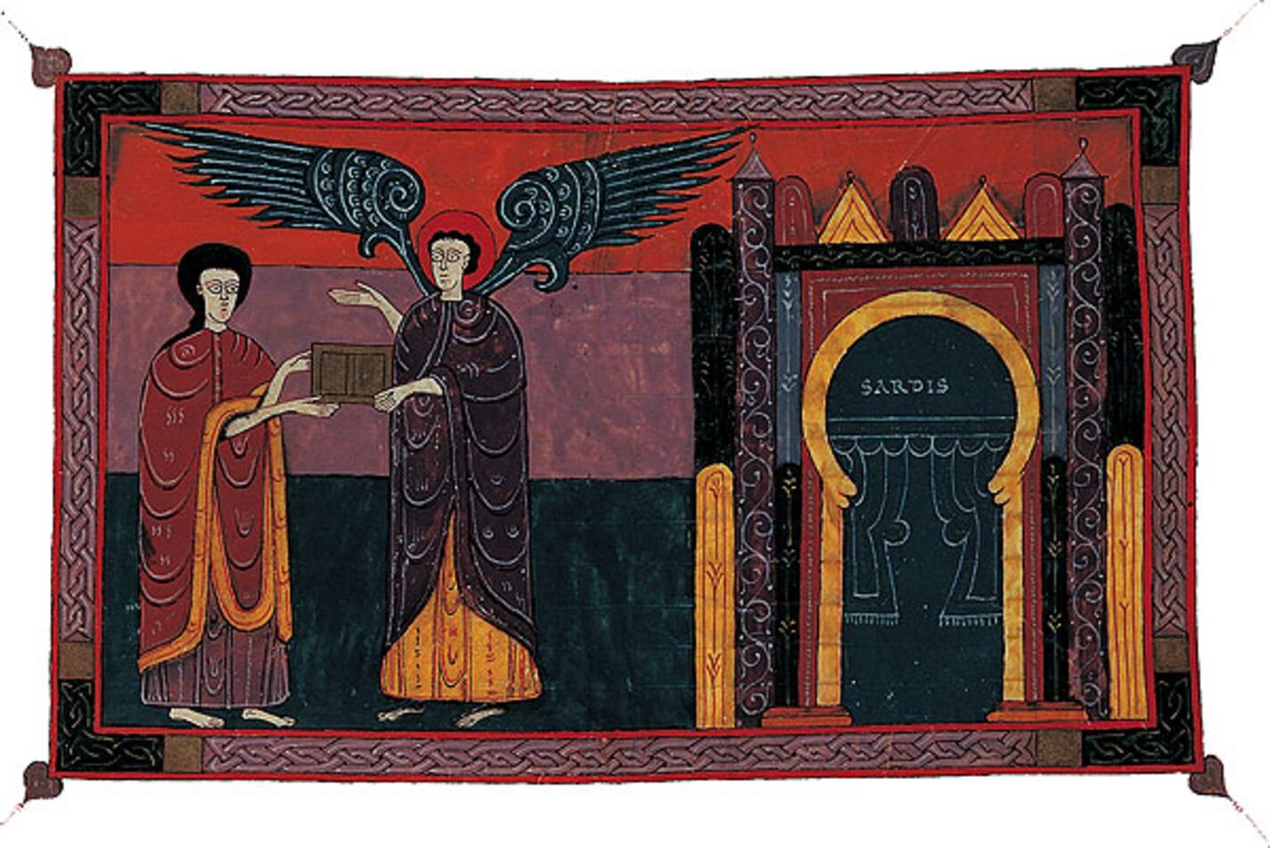f. 96r, El ángel de Sardes y Juan