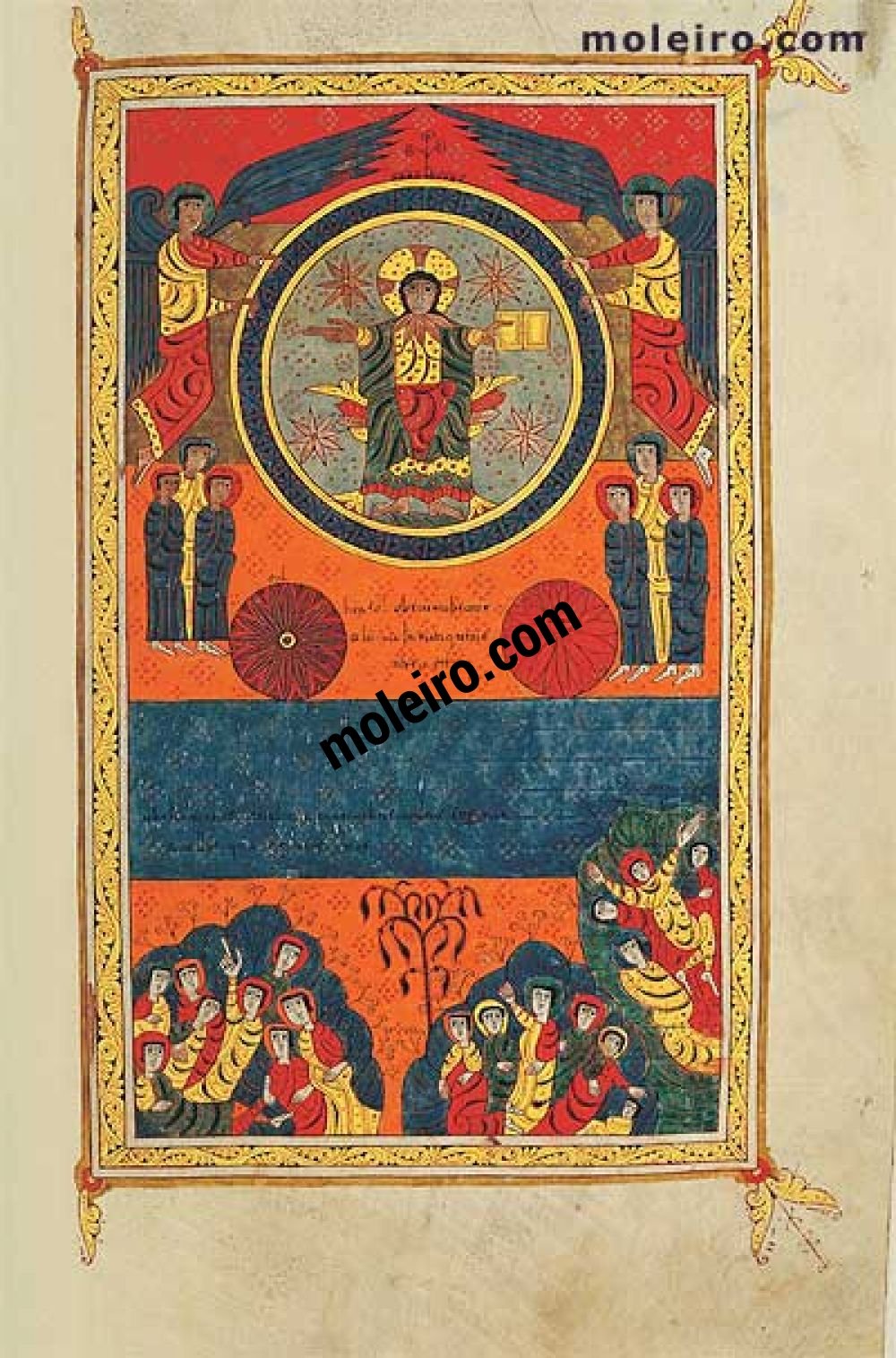 Cartella di 6 lamine del Beato di Liebana, codice di San Domenico di Silos.  f. 108r, L'apertura del sesto sigillo (la caduta delle stelle)