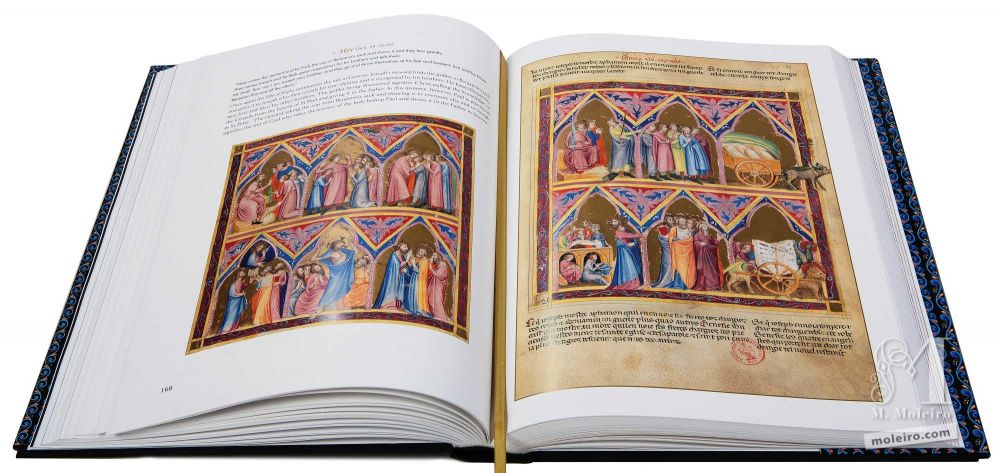 Christ pulling the knowledge of the Gospels from the bosom of St. Paul and giving it to the Father. in the bible moralisee of naples, Franais 9561, (1340-1350 Naples) Bibliothèque nationale de France 