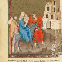 f. 140v: The Flight into Egypt (Matt. 2: 14)