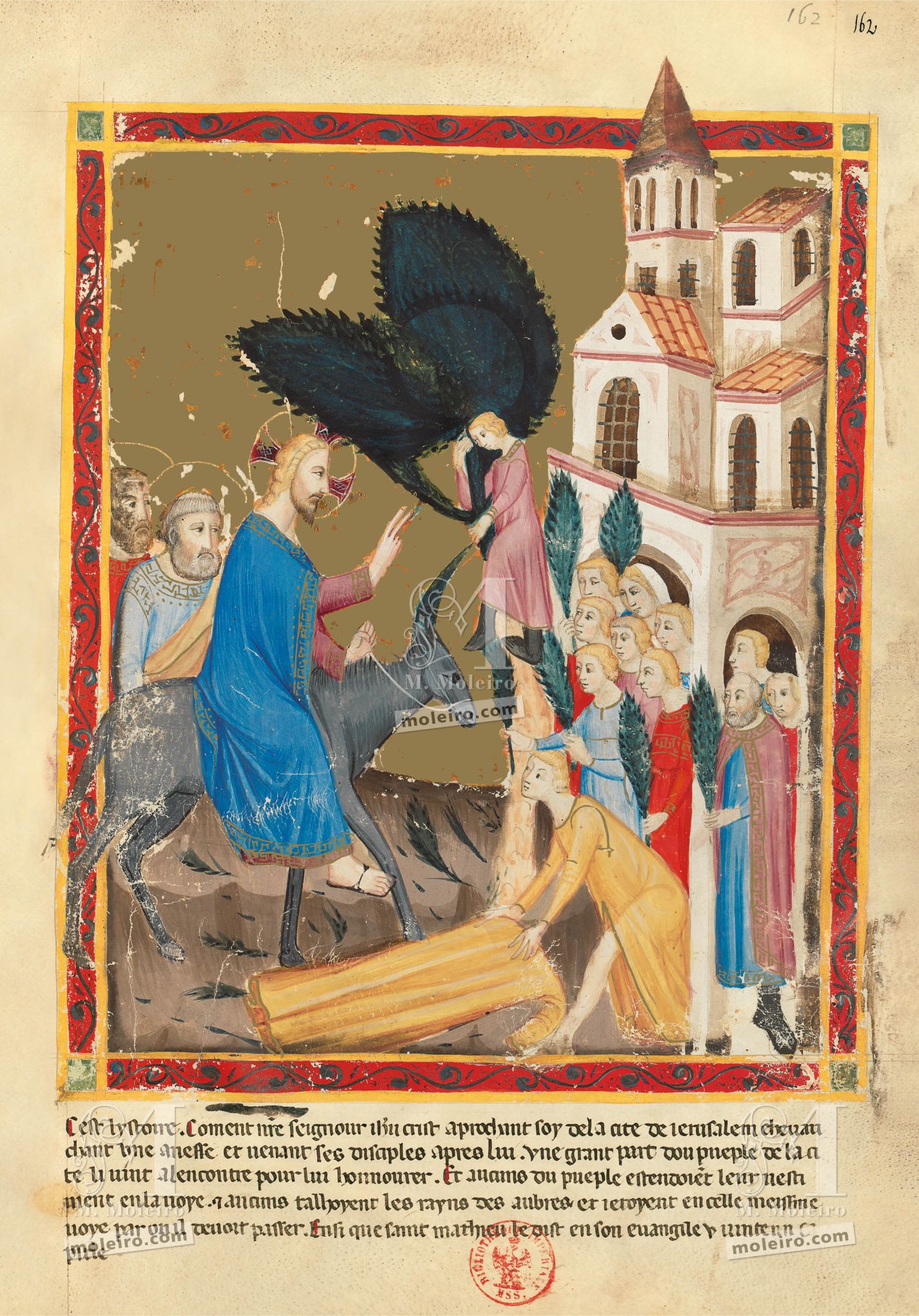 f. 162r: Entrada en Jerusalén (Mateo 21, 1-8)