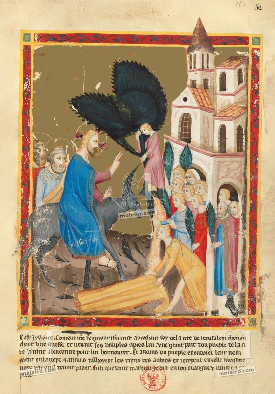Bible moralisée aus Neapel f. 162r, Palm Sunday