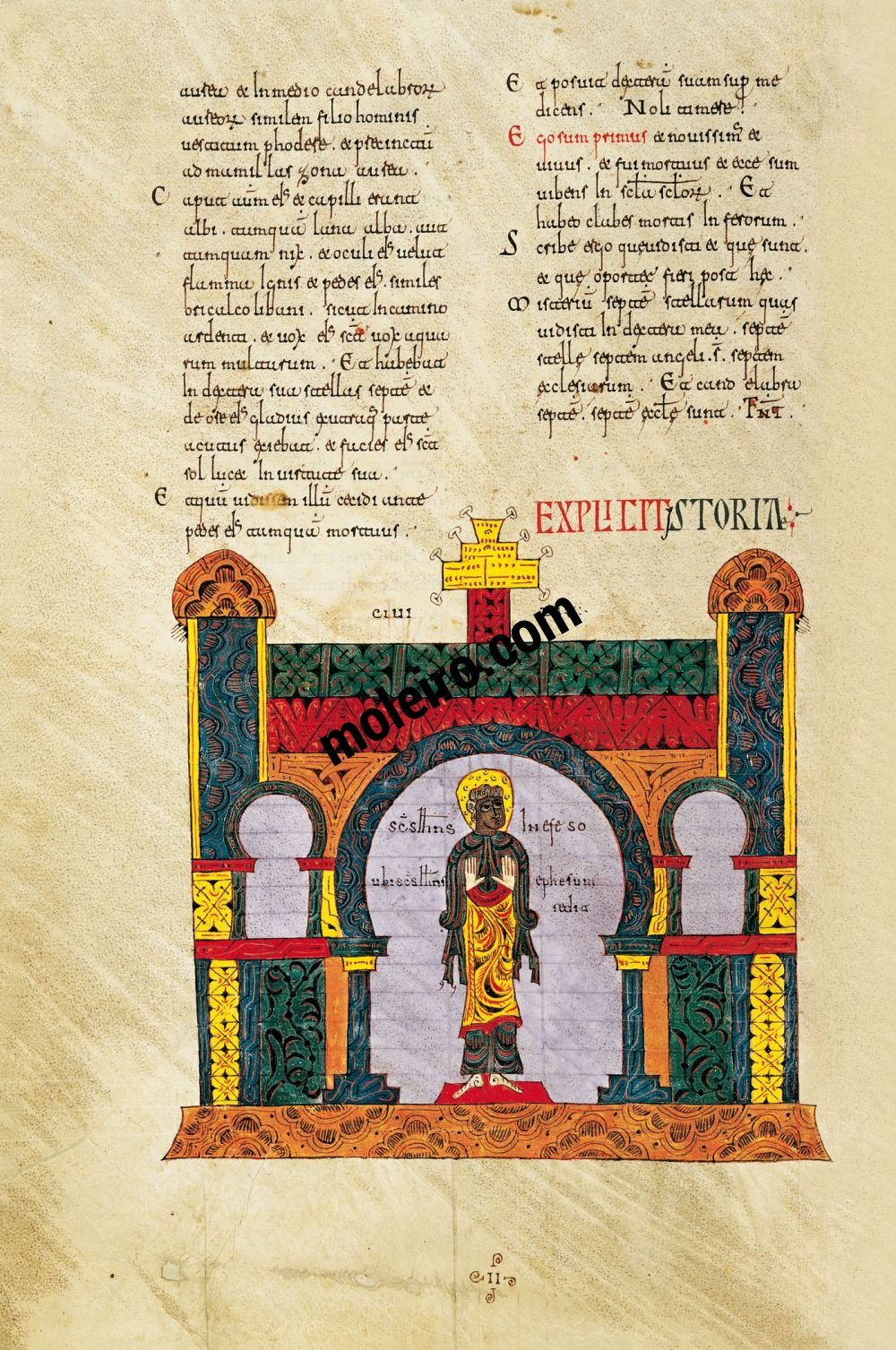 Beatus von Silos f. 23v, Der Heilige Johannes vor der Stadt Ephesus