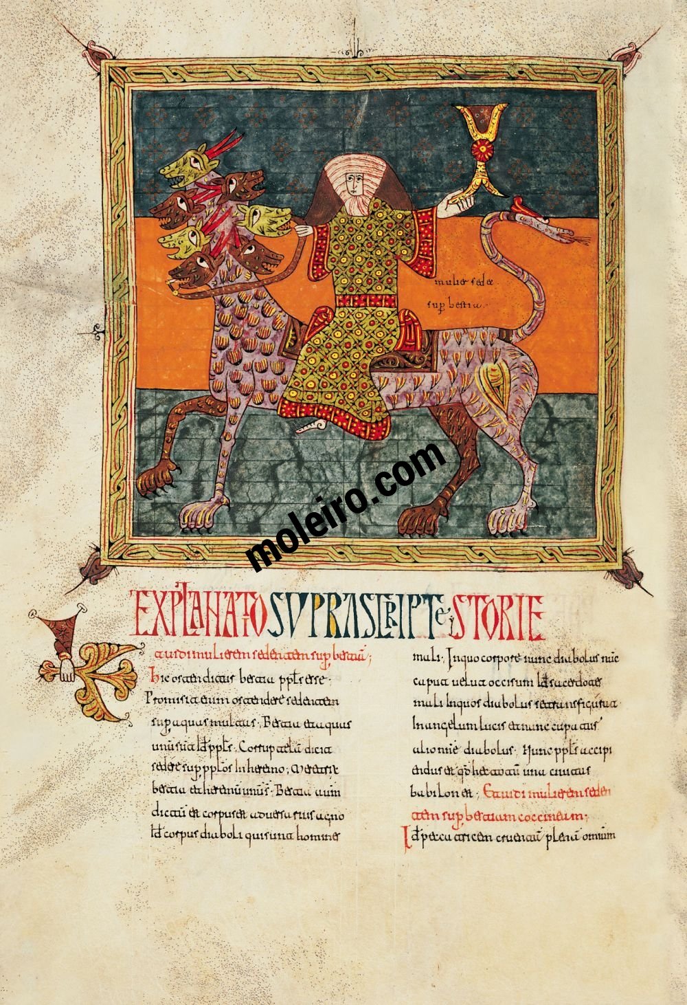 Beato di Silos f. 183v, La donna sulla bestia dalle sette teste