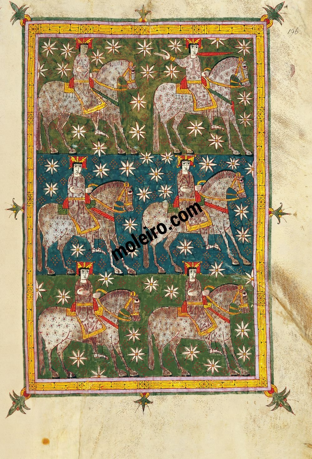 Beato de Liébana, códice del Monasterio de Santo Domingo de Silos, Burgos f. 196r, El Jinete Fiel y Veraz sobre el caballo blanco