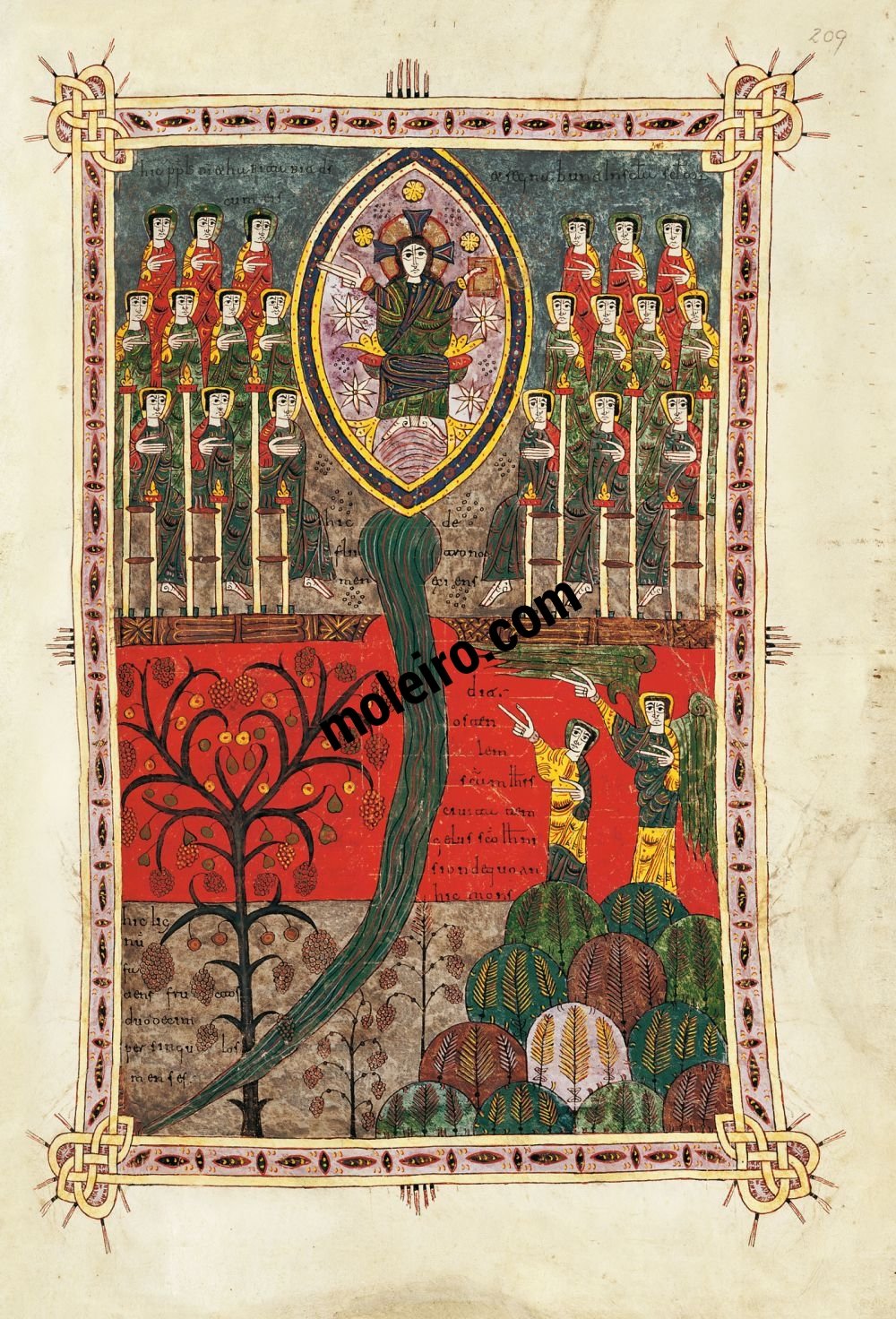 Beatus von Silos f. 209r, Christus auf seinem Thron und das Wasser des Lebens