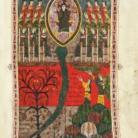 f. 209r, Cristo en su trono y el río de la vida