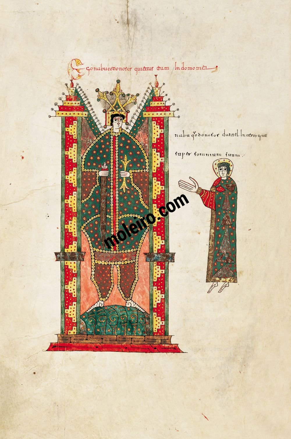 Beato de Liébana, códice del Monasterio de Santo Domingo de Silos, Burgos f. 232v, Cuarta Visión: sueño de Nabucodonosor sobre el árbol