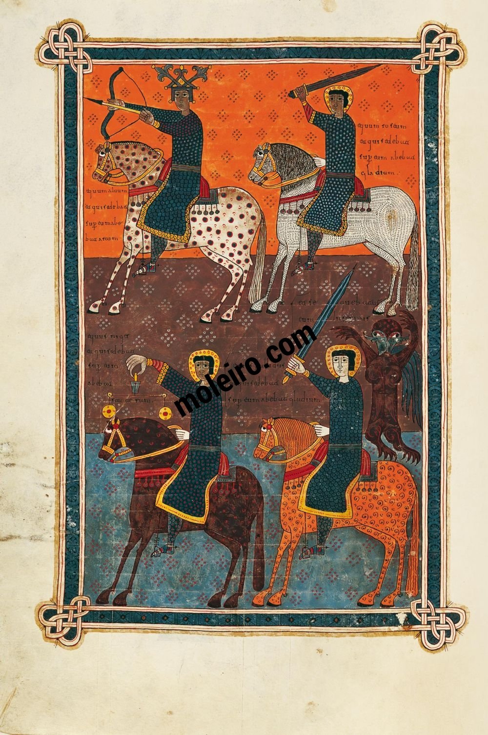 Beatus von Silos f. 102v, Öffnung der vier ersten Siegel (Die vier Reiter der Apokalypse)
