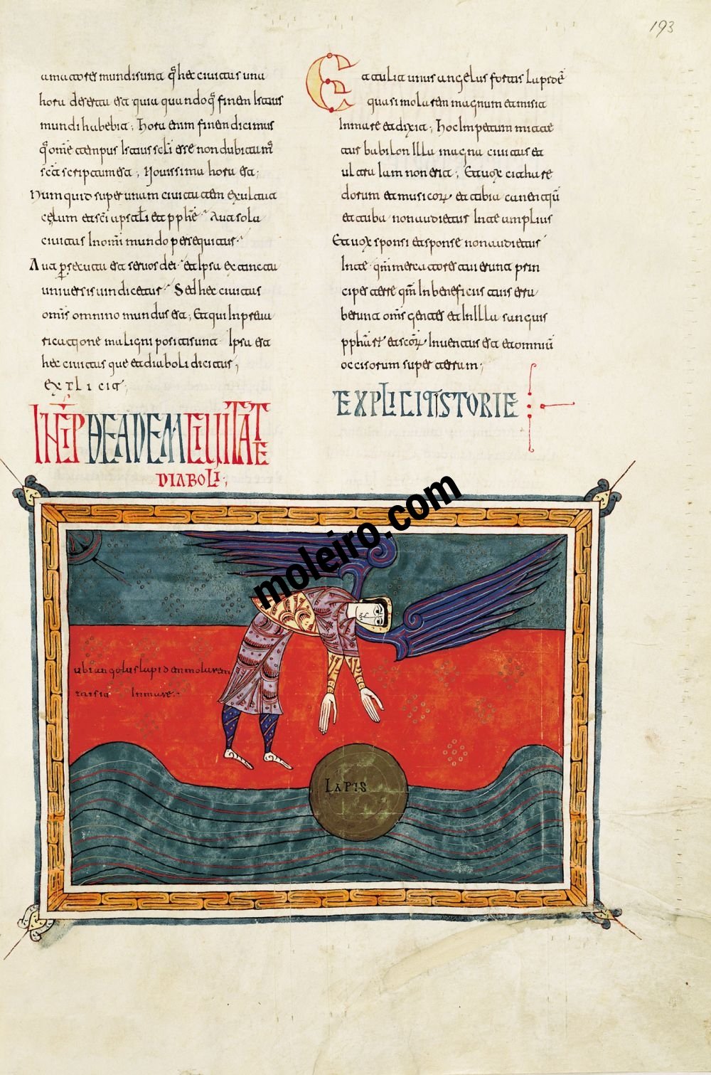Silos Beatus f. 193r, The angel casts the mill stone into the sea