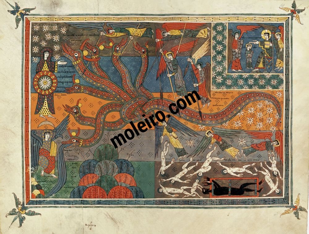 Beatus von Silos ff. 147v-148r, Der Kampf der Schlange gegen den Sohn der Frau