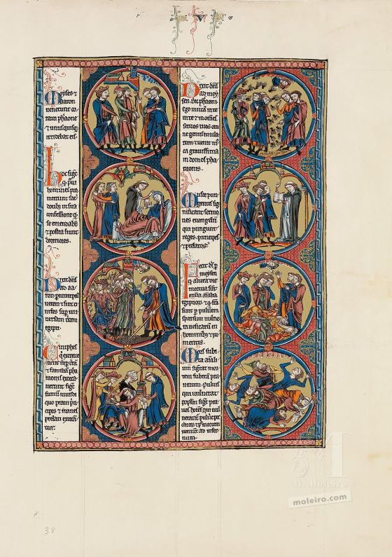 Sélection de deux feuillets de la Bible de Saint Louis: l’Exode Feuillet du Livre de l’Exode de la Bible de Saint Louis (vol.1, f. 38r)