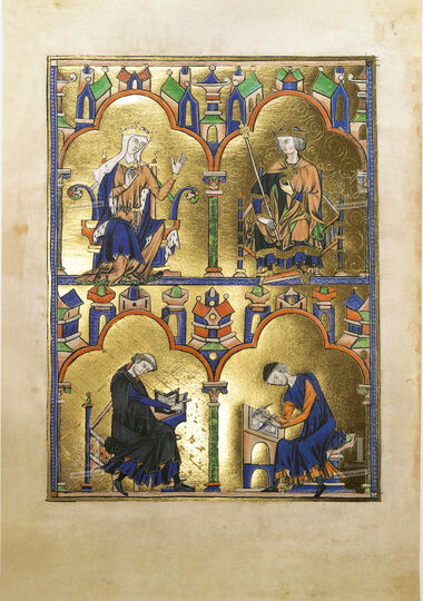 Pasta com 2 lâminas da Bíblia de São Luís: Rainha Blanca de Castela e São Luís 2 lâminas quase-originais Pasta com 2 lâminas da Bíblia de São Luís: Rainha Blanca de Castela e São Luís 2 lâminas quase-originais