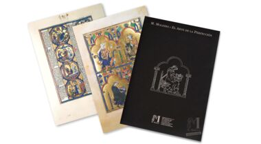 Pasta com 2 lâminas da Bíblia de São Luís: Rainha Blanca de Castela e São Luís 2 lâminas quase-originais Pasta com 2 lâminas da Bíblia de São Luís: Rainha Blanca de Castela e São Luís 2 lâminas quase-originais