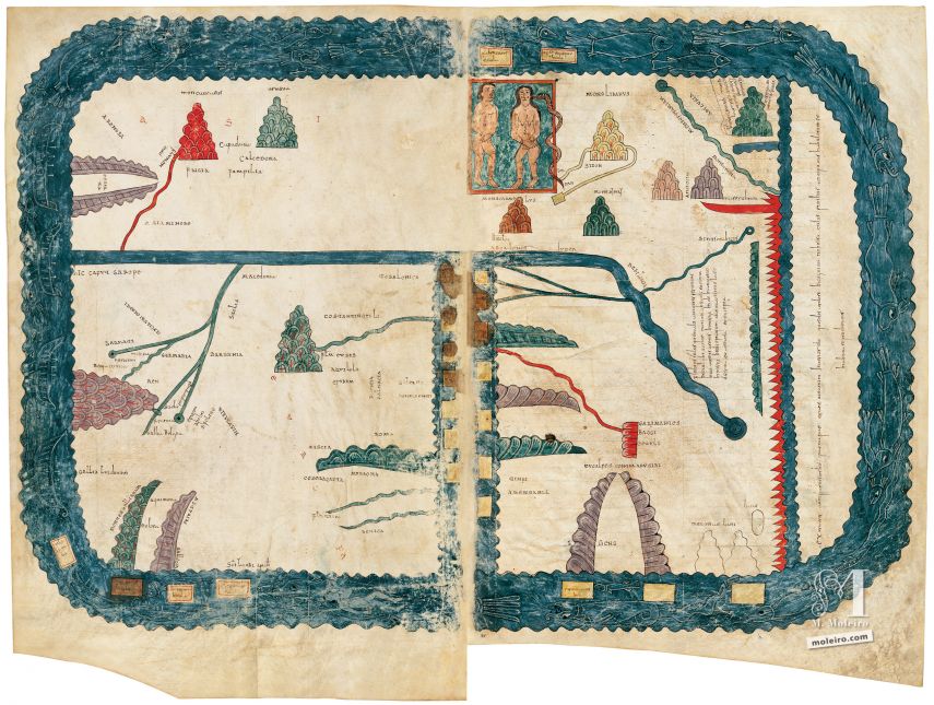 Lamina del Mappa mundi del Beato di Liebana, codice di Girona.  1 lamina quasi originale