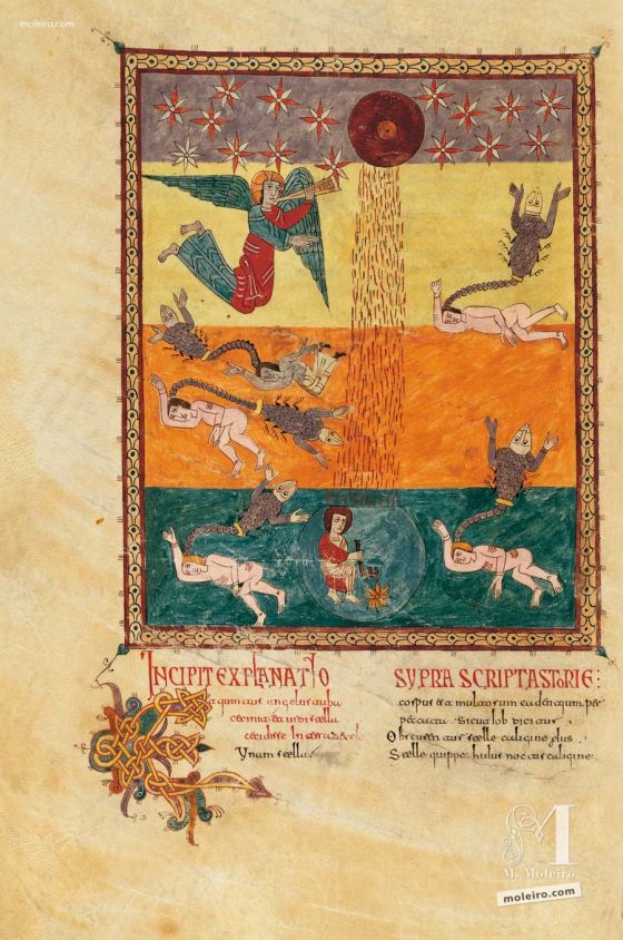 Carpeta con 5 láminas del Beato de Liébana, códice de Girona La quinta trompeta, f. 154v