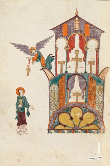 Pasta com 5 lâminas do Beato de Liébana, códice de Girona 5 lâminas quase-originais