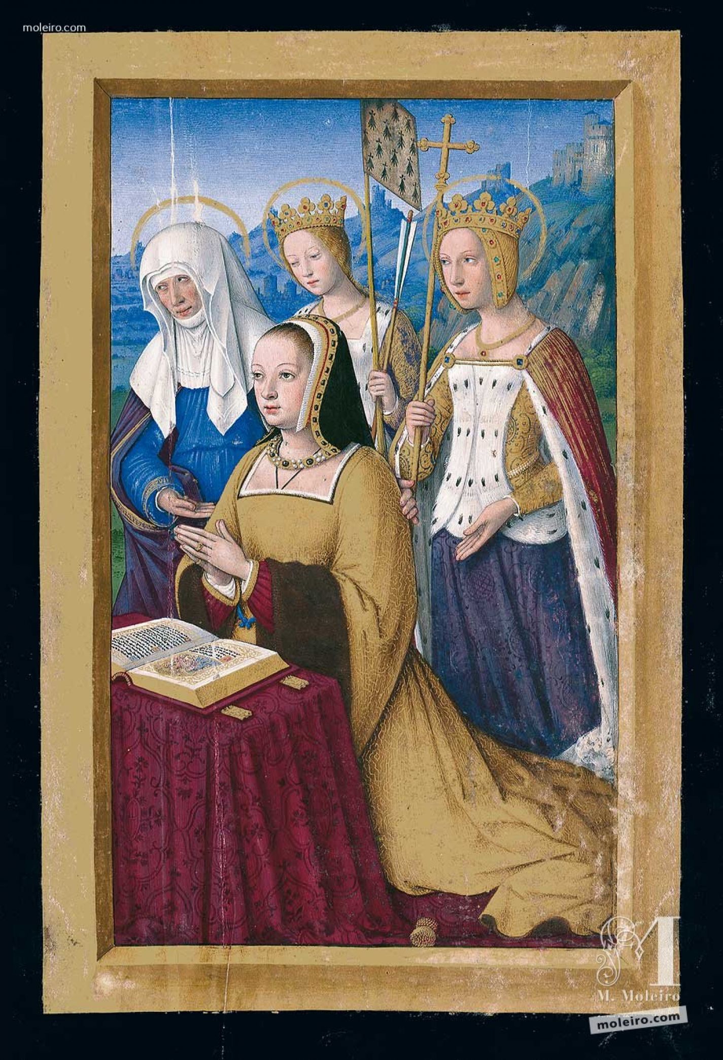 La reina Ana de Bretaña y sus acompañantes en oración, f. 3r