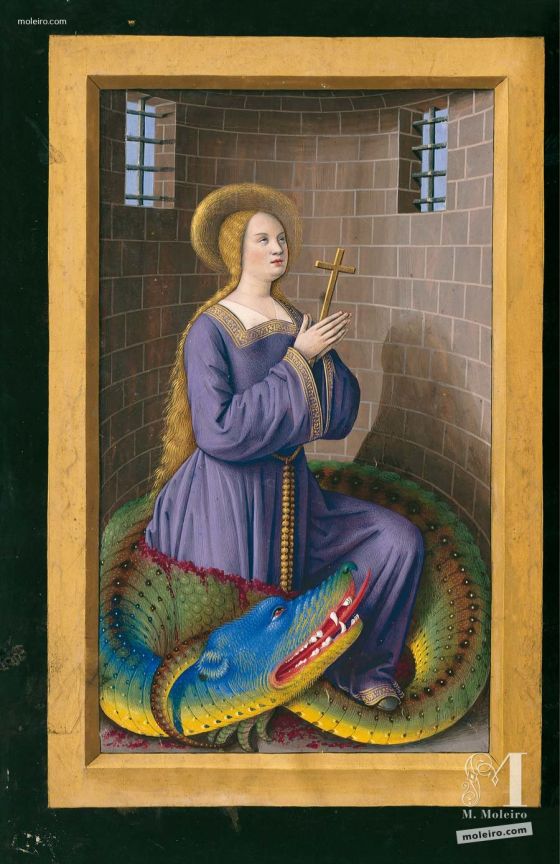 Folder of 5 prints from the Great Hours of Anne of Brittany f. 205v, St  Margaret and the dragon