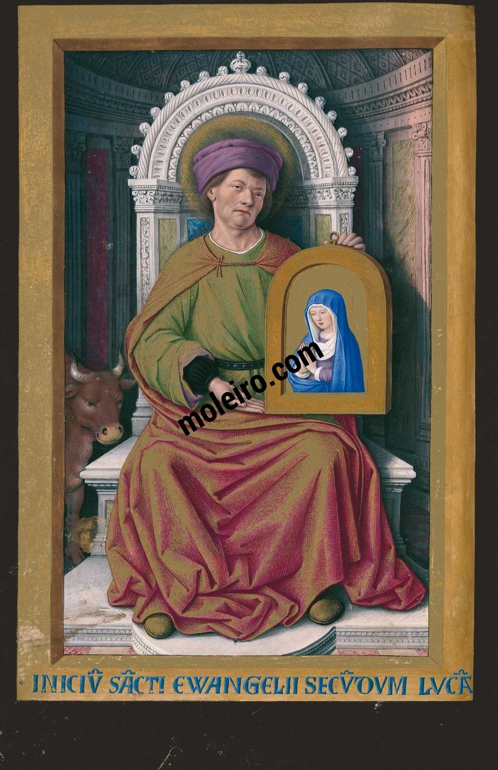Grandes Horas de Ana da Bretanha São Lucas apresentando o retrato da Virgem, f. 19v
