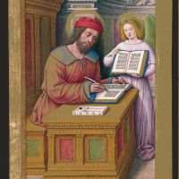 f. 21v, Der Evangelist Matthäus beim Schreiben