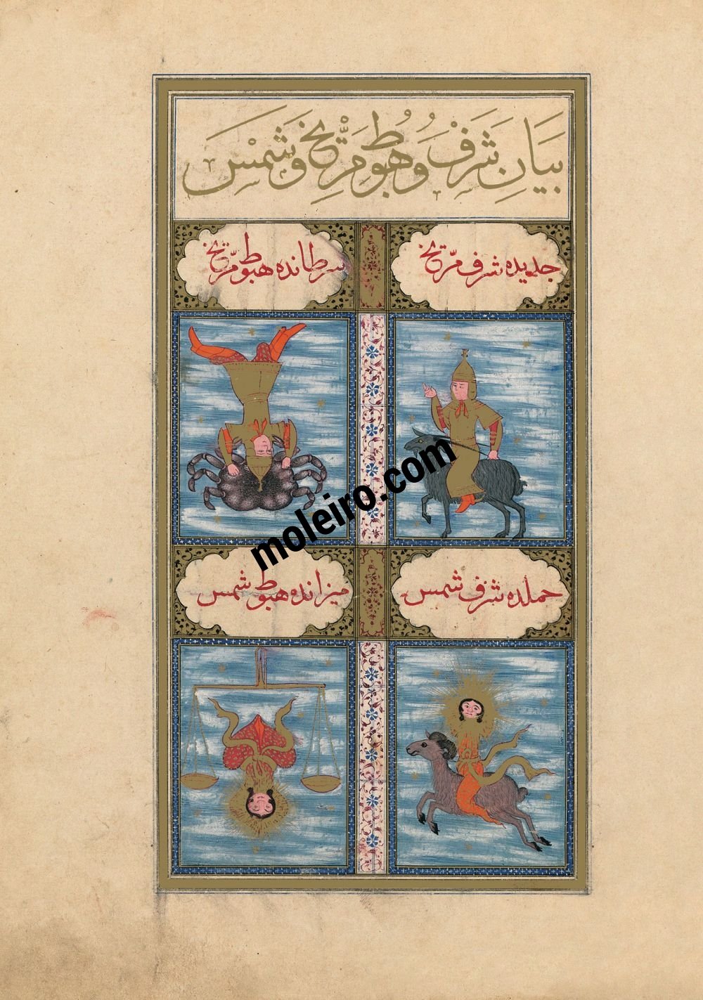 f. 34r, Ascesa e caduta di Marte e del Sole. Libro della Felicitá (Matali’ al-sa’adet)
Manoscritto turco ottomano del 1582, Suppl. turc 242 - Bibliothèque Nationale de France, Parigi.