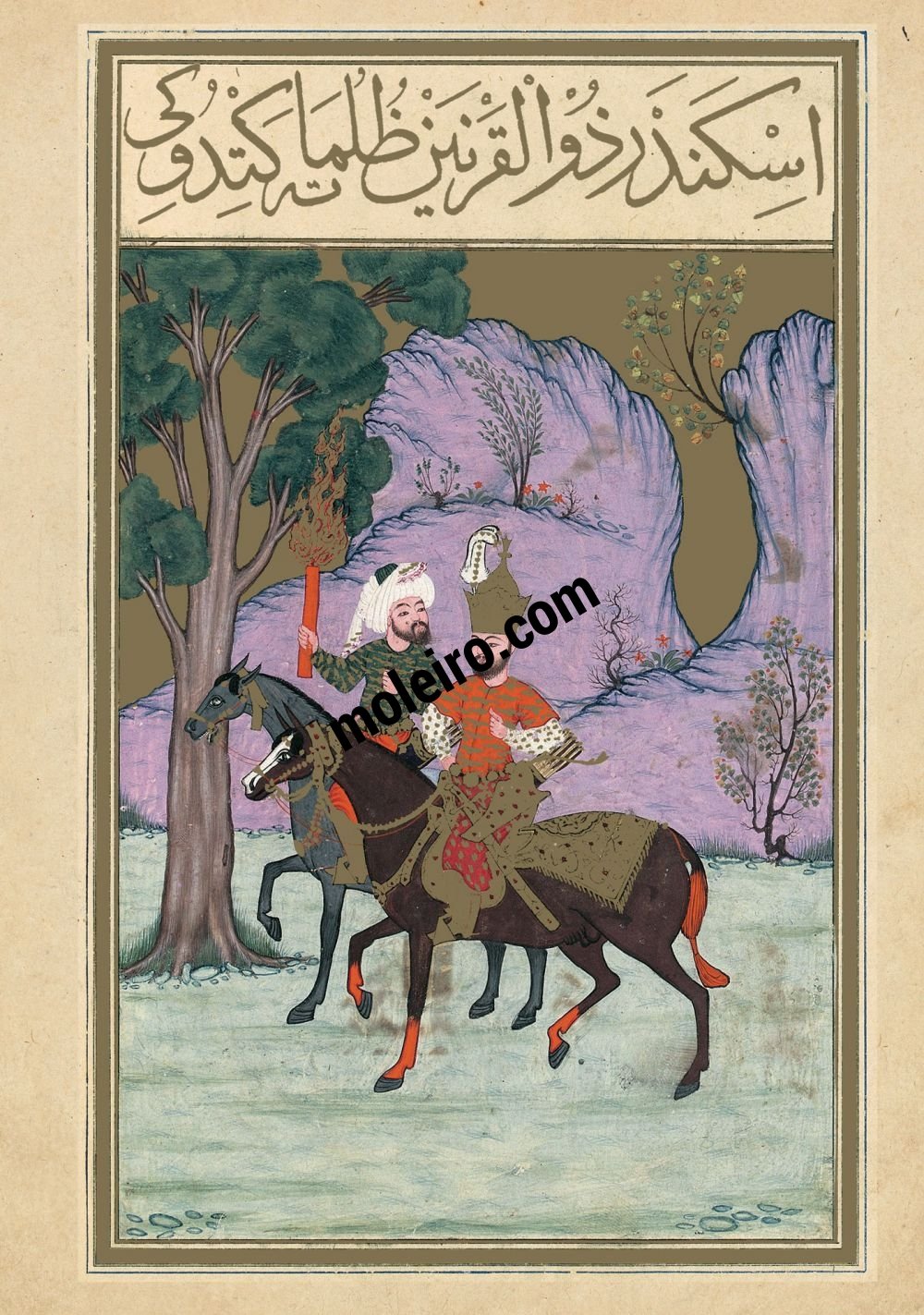 Le Livre du Bonheur f. 75v, Alexandre et Khidr pntrent dans le Pays des Tnbres