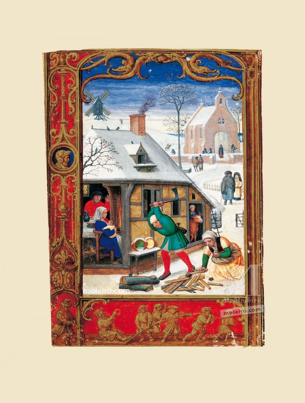 The Golf Book (Book of Hours) f. 18v, January, winter labour