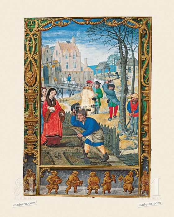 The Golf Book (Book of Hours) f. 20v, March, city scene