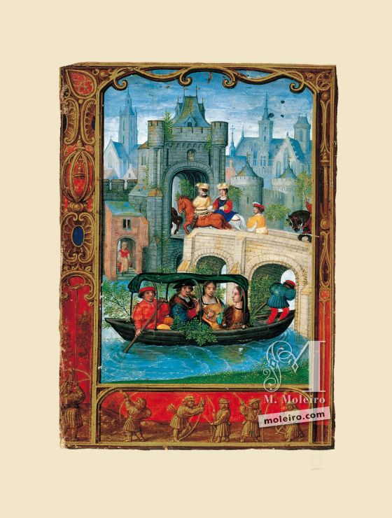 The Golf Book (Book of Hours) f. 22v, May, promenade by boat