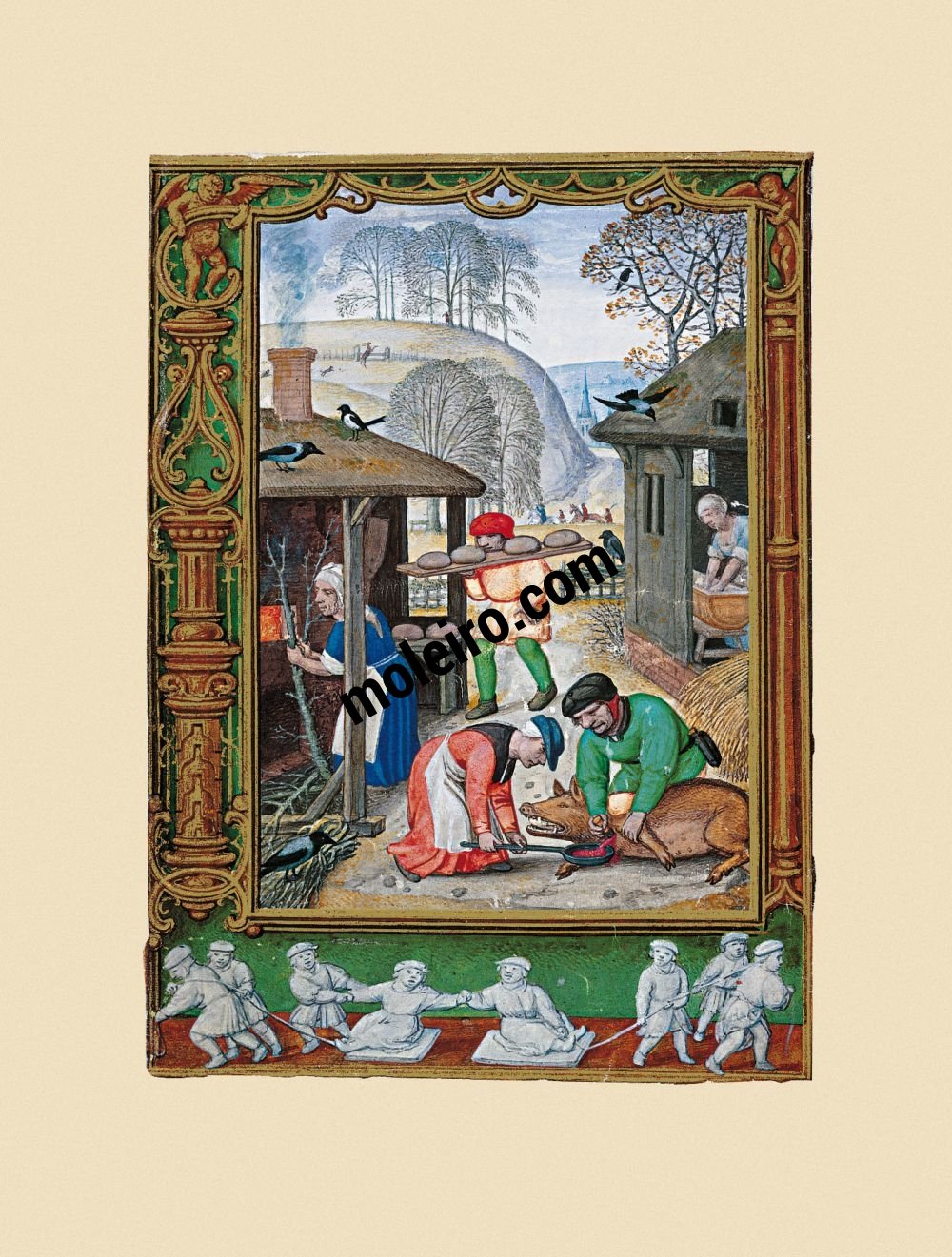 Libro del Golf (Libro d’Ore) f. 29v, dicembre, uccisione del maiale