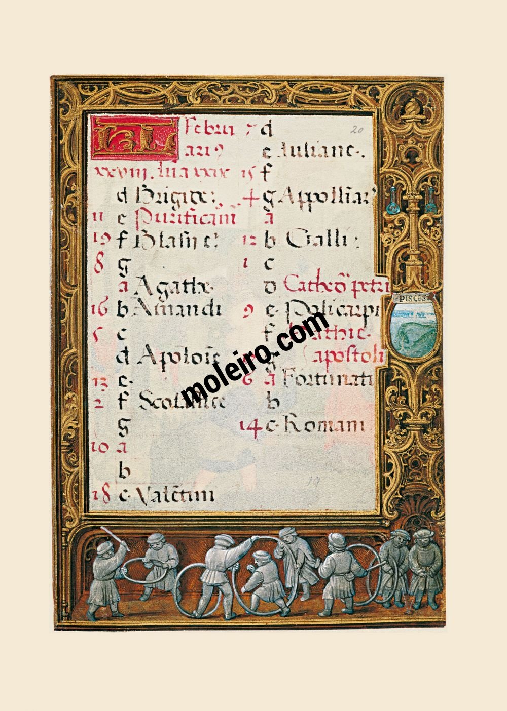 Libro del Golf (Libro d’Ore) f. 20r, calendario, febbraio