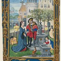 f. 21v, avril, scène de cour