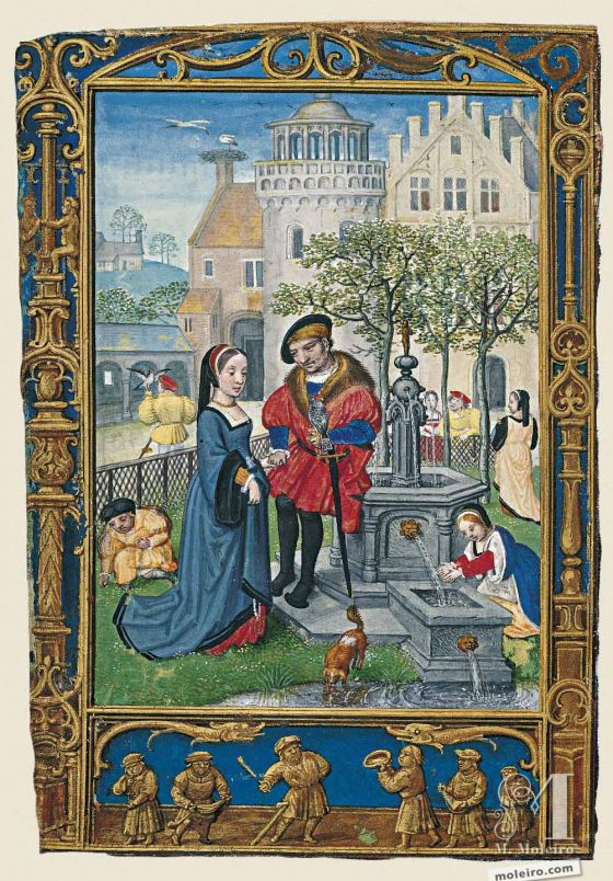 The Golf Book (Book of Hours) f. 21v, April, courting