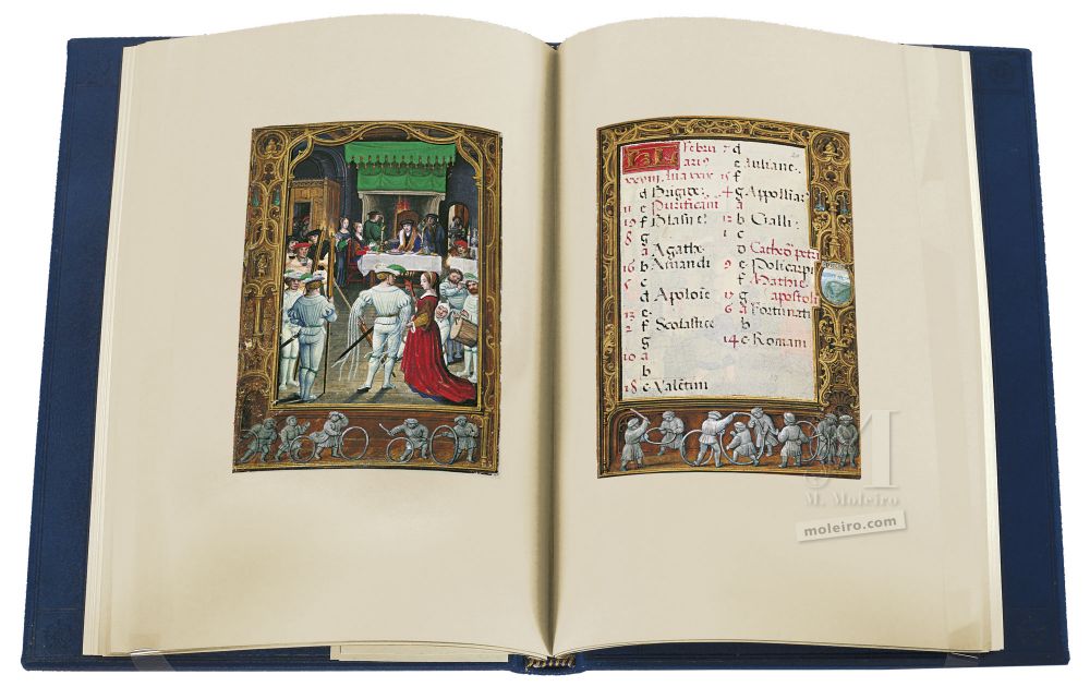 Libro del Golf (Libro d’Ore) ff. 19v-20r, calendario completo di febbraio