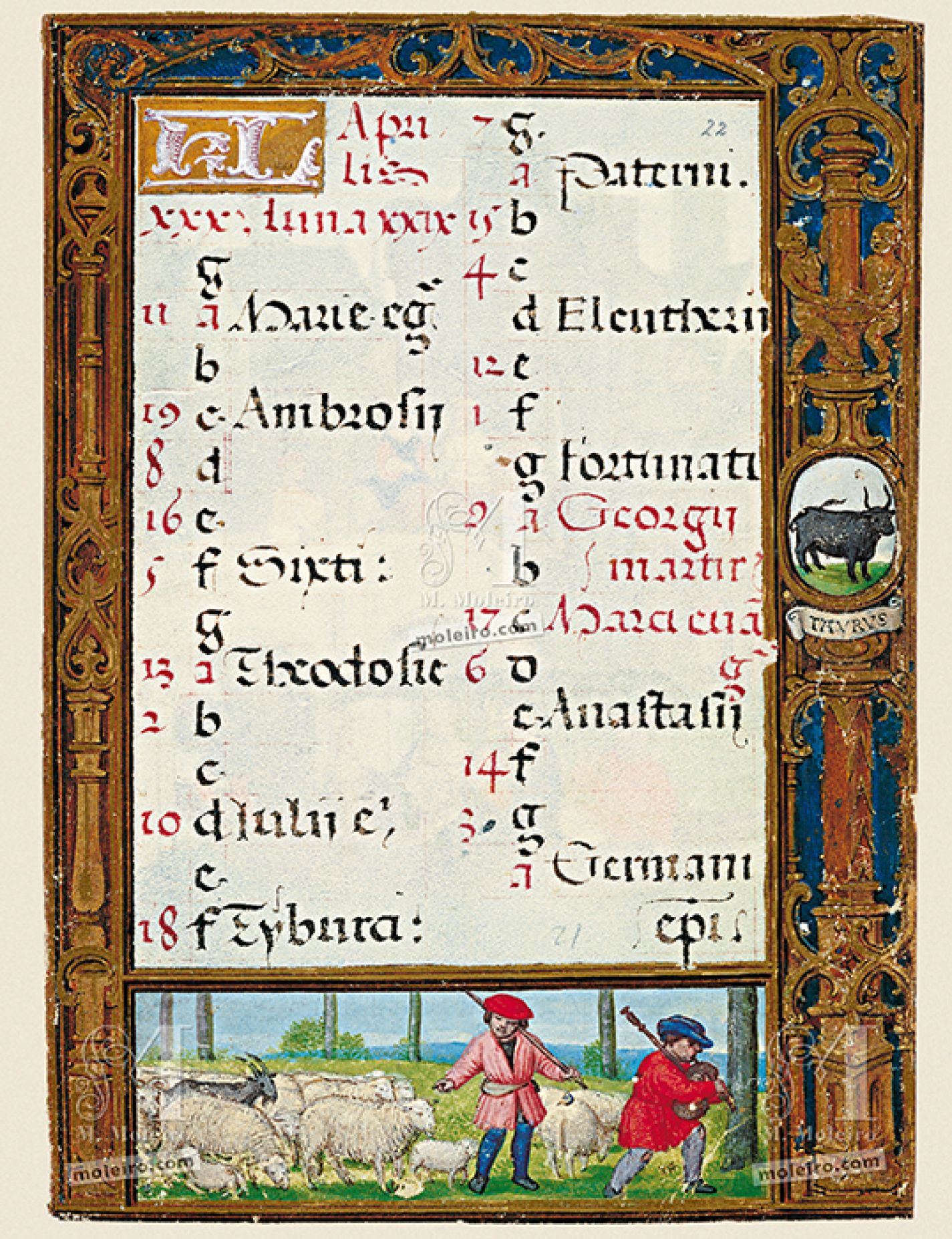 f. 22r, Calendario, abril