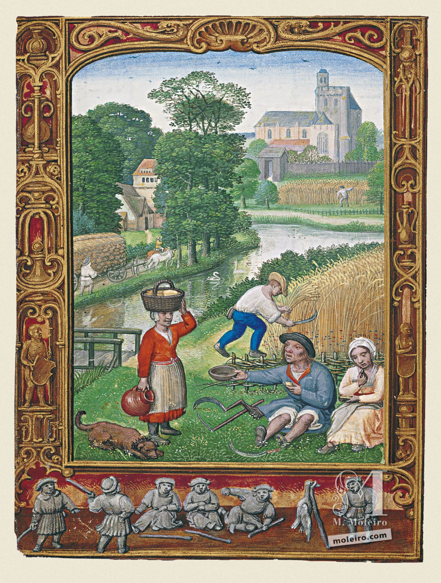 f.25v, Agosto, Labores del campo