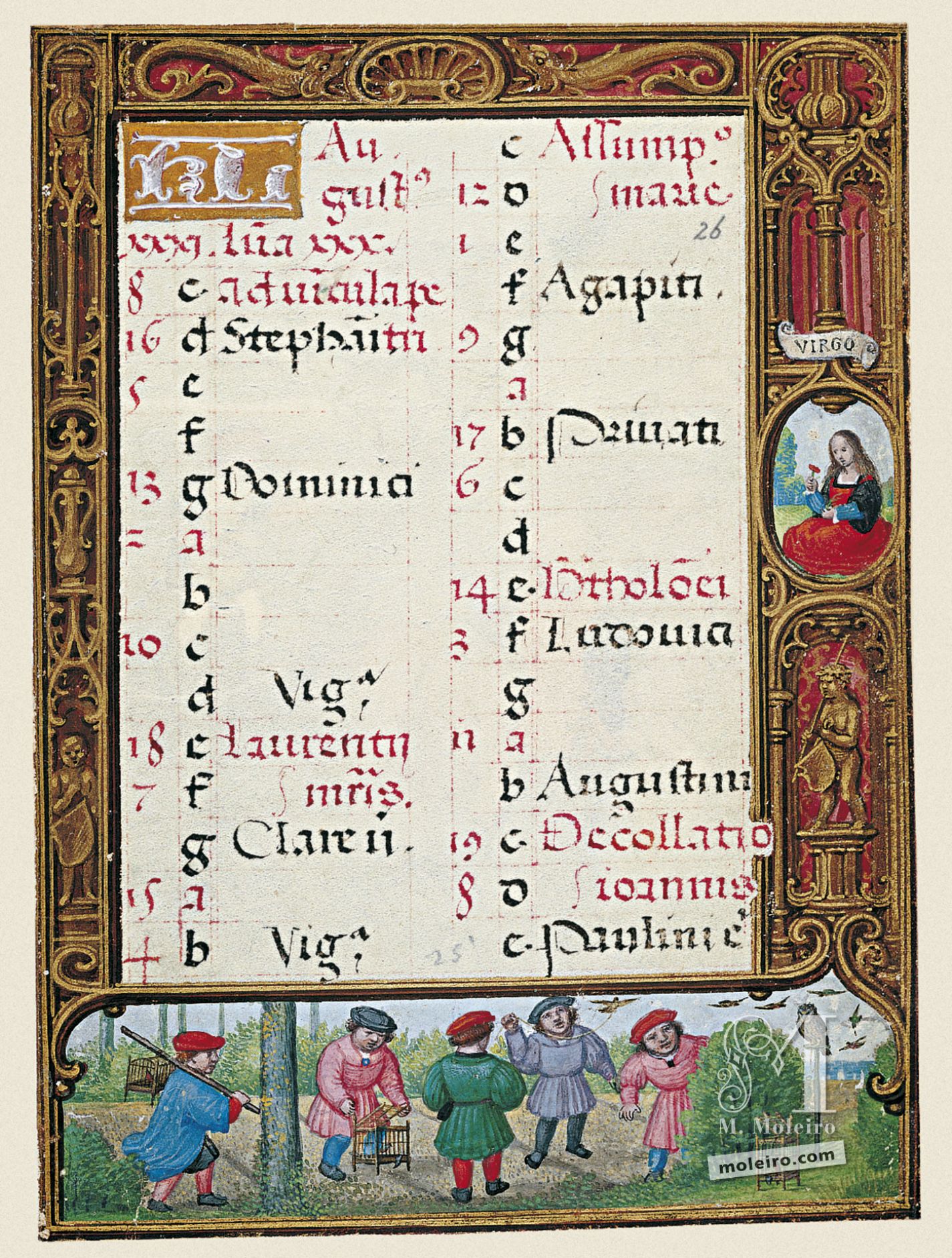 f. 26r, Calendario, agosto