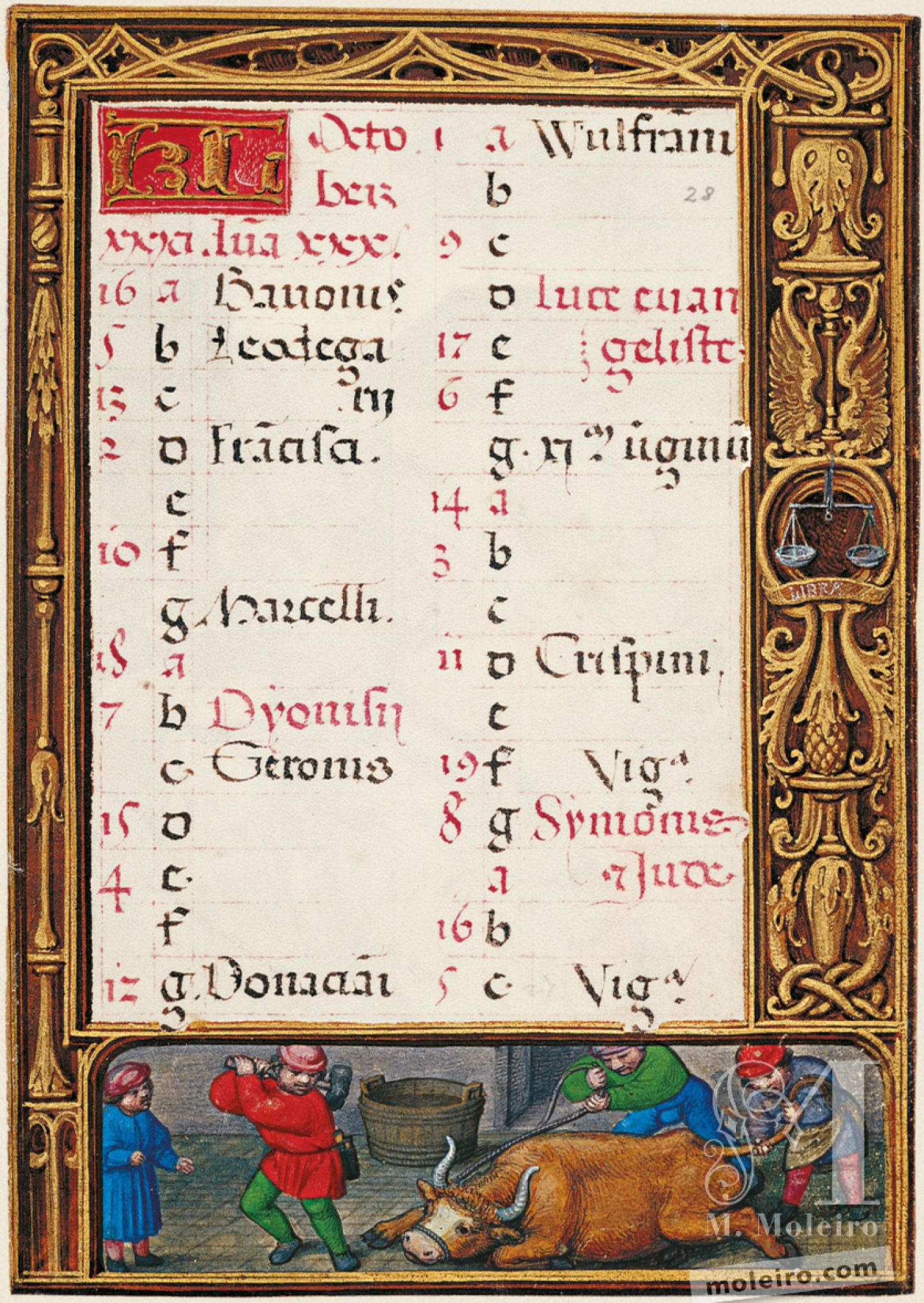 f. 28r, Calendario, octubre