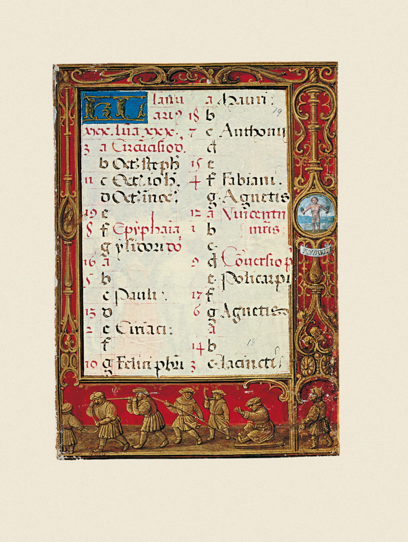 f. 19r, Calendario, enero