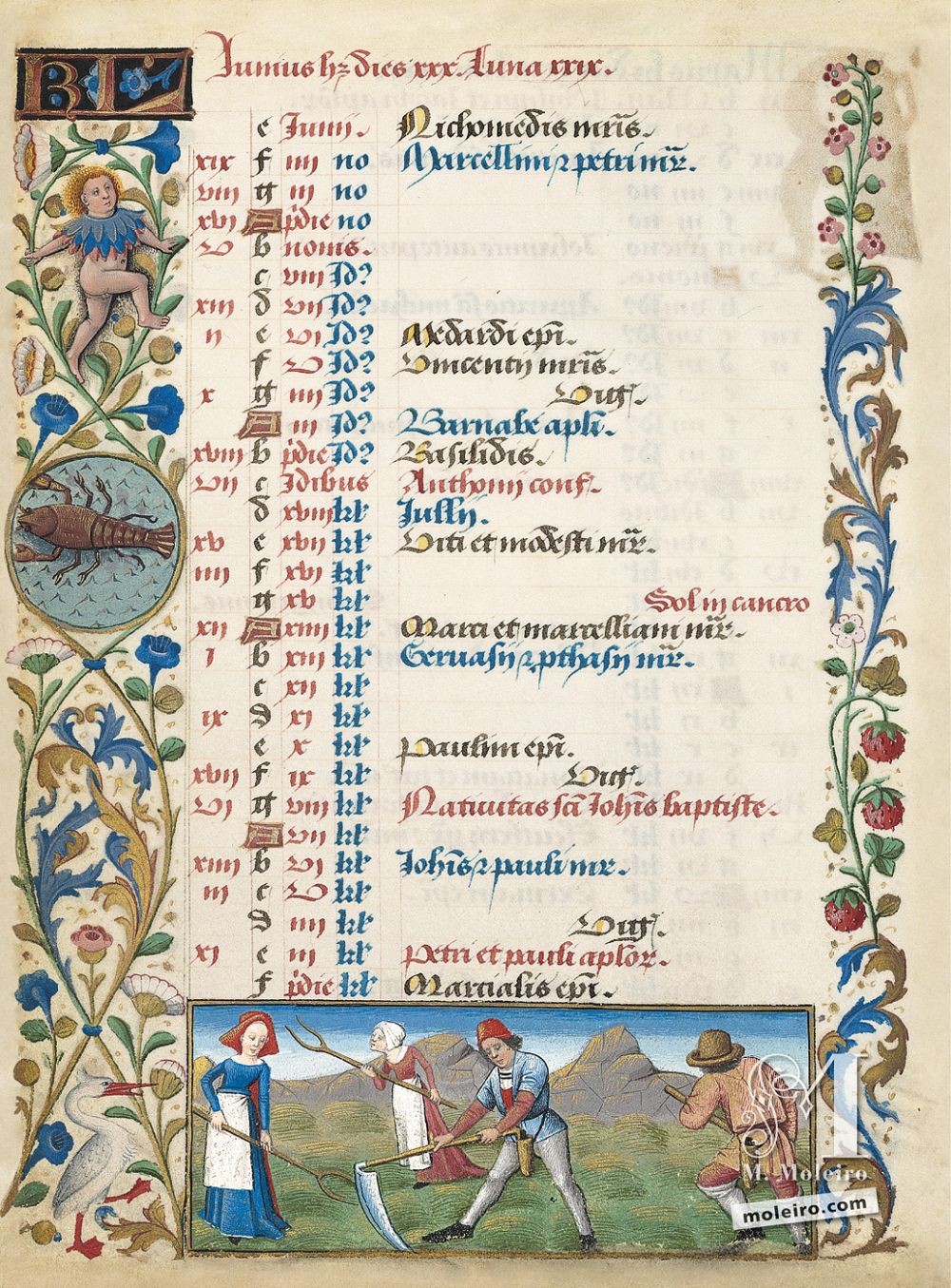 The Hours of Charles of Angoulême Calendar: June (f. 3v)