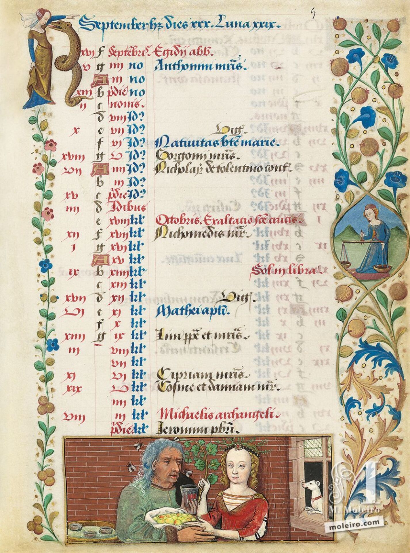 Calendario: septiembre, Extraña pareja (f. 5r)