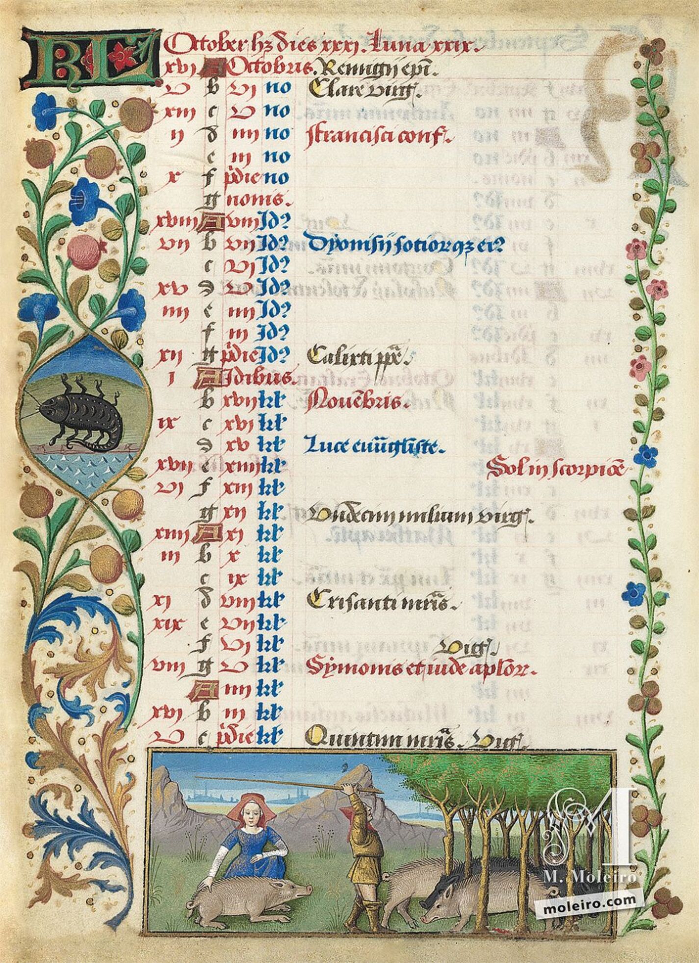 Calendario: octubre, Cerdos en montanera (f. 5v)