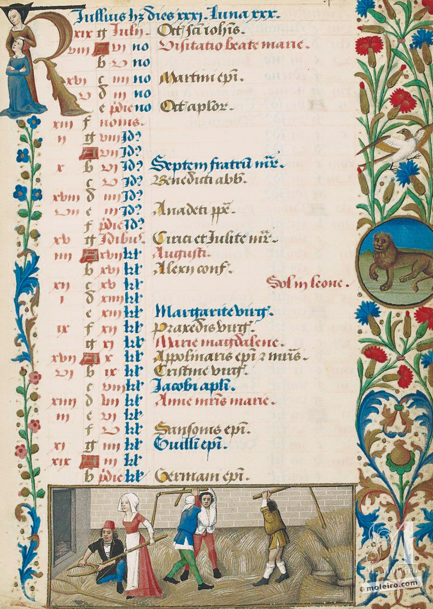 Calendario: julio, La trilla del trigo (f. 4r)