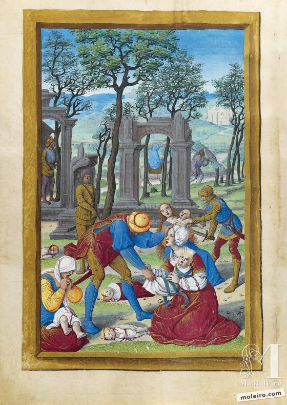 Stundenbuch von Heinrich VIII. Massacre of the Innocents and Flight into Egypt, f. 69v