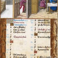 Janvier : Festoyer et rester au chaud, f. 1r