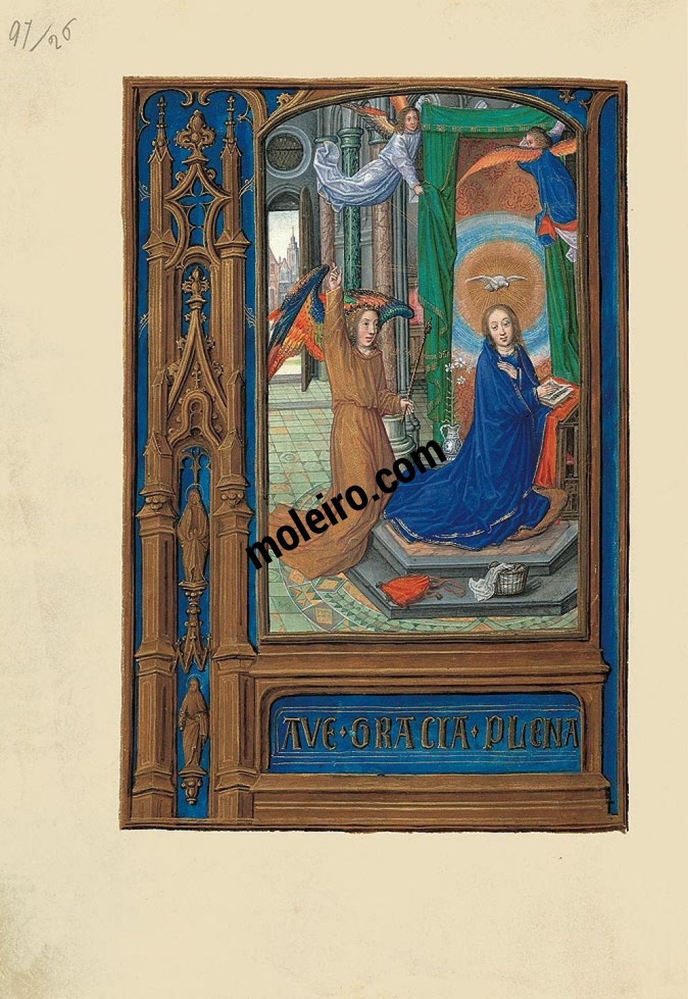 Carpeta con 6 láminas del Libro de Horas de Juana I de Castilla (Juana la Loca) La Anunciacin, f. 56v