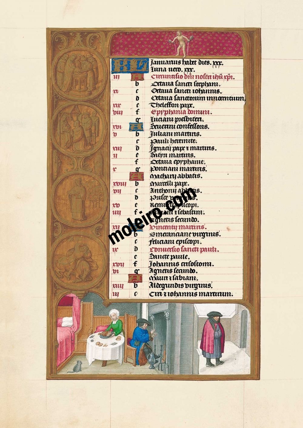 Libro de Horas de Juana I de Castilla f. 1v, Calendario, Enero