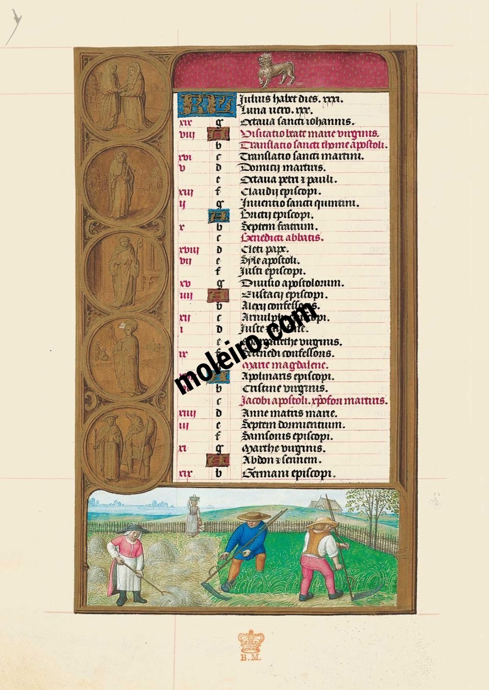 Stundenbuch der Johanna I. von Kastilien, die Wahnsinnige f. 4v, Kalender, Juli