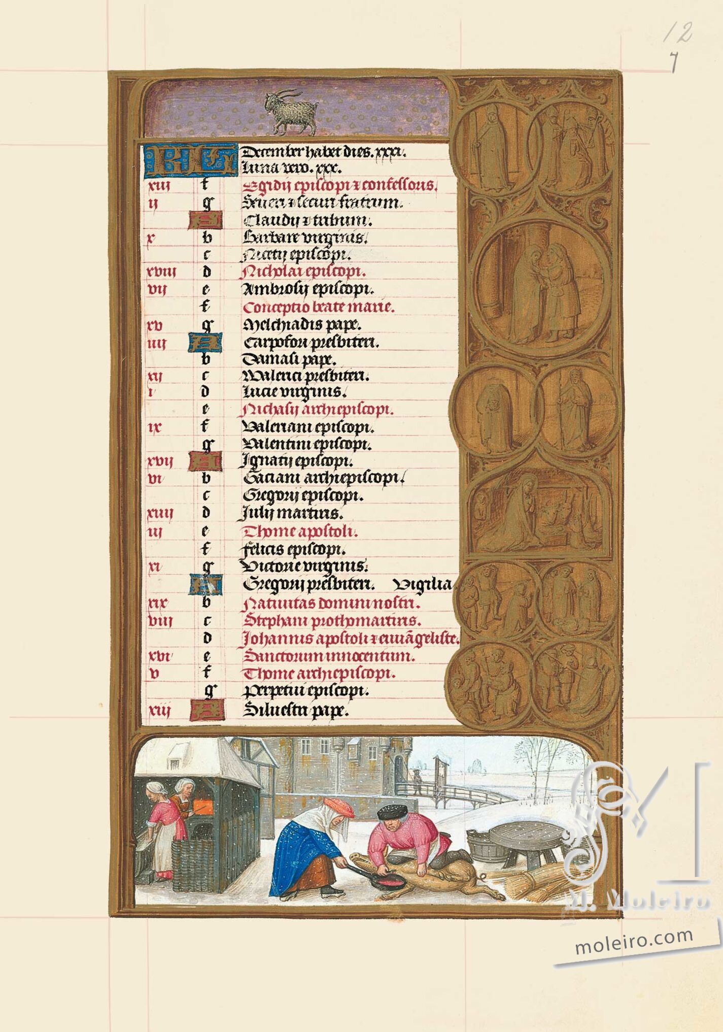 f. 7r, Calendario, Diciembre